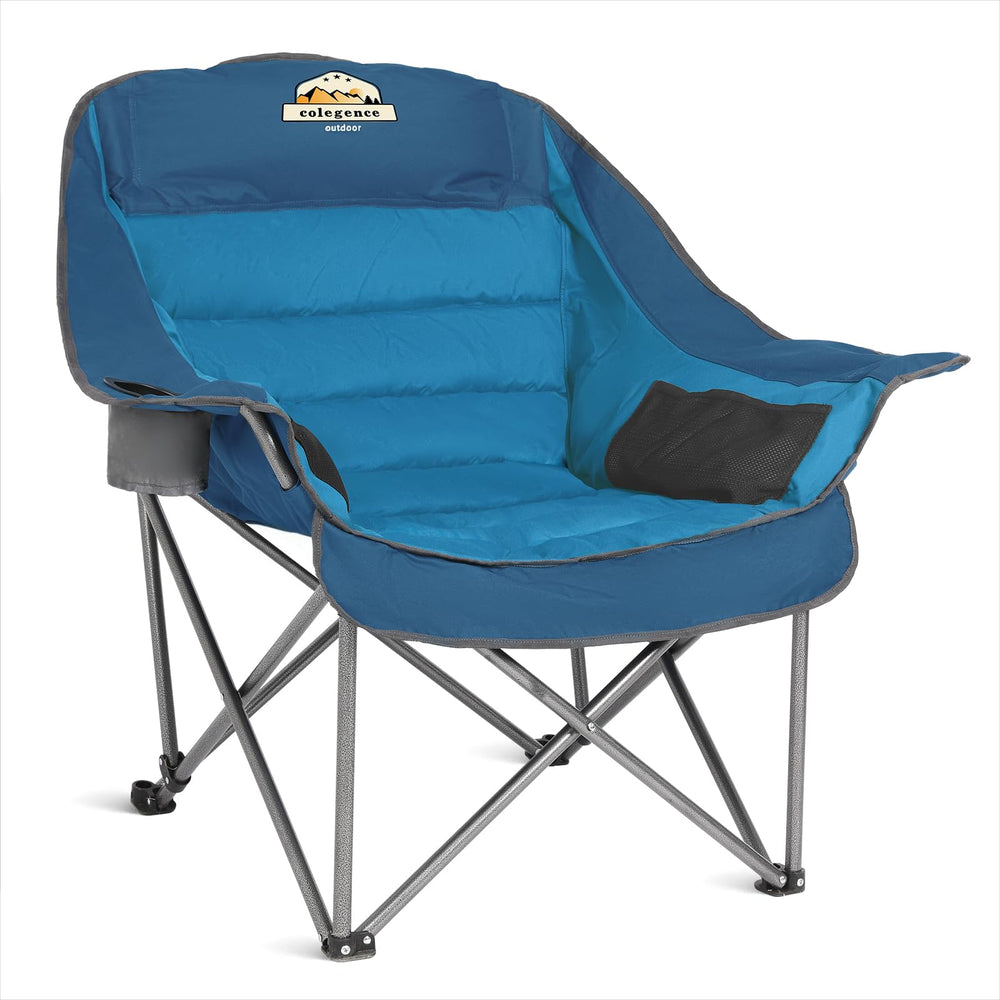 Colegence oversized XL padded camping chair open shows plush comfort and sturdy support for outdoor lounging.