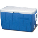 Coleman 48 Quart Blue Personal Cooler front view shows portable cooling for picnics and trips