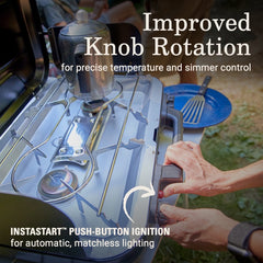 Removable chrome plated grate for fast cleanup after meals.