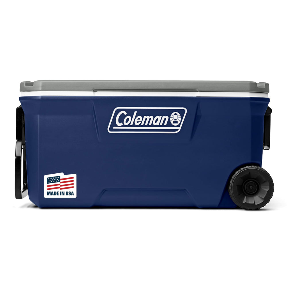 Coleman Classic Series rolling cooler with wheels for easy outdoor transport and setup.