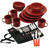 Coleman enamel plates for outdoor dining, durable and easy to clean.