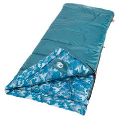 Coleman Kids Camo 45°F sleeping bag, front view, cozy outdoor warmth