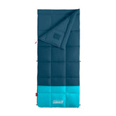 Coleman Kompact sleeping bag close-up shows zipper seal for cold-weather warmth during camping.