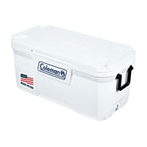 Coleman Marine Cooler with fully insulated lid keeps ice longer on boating adventures.