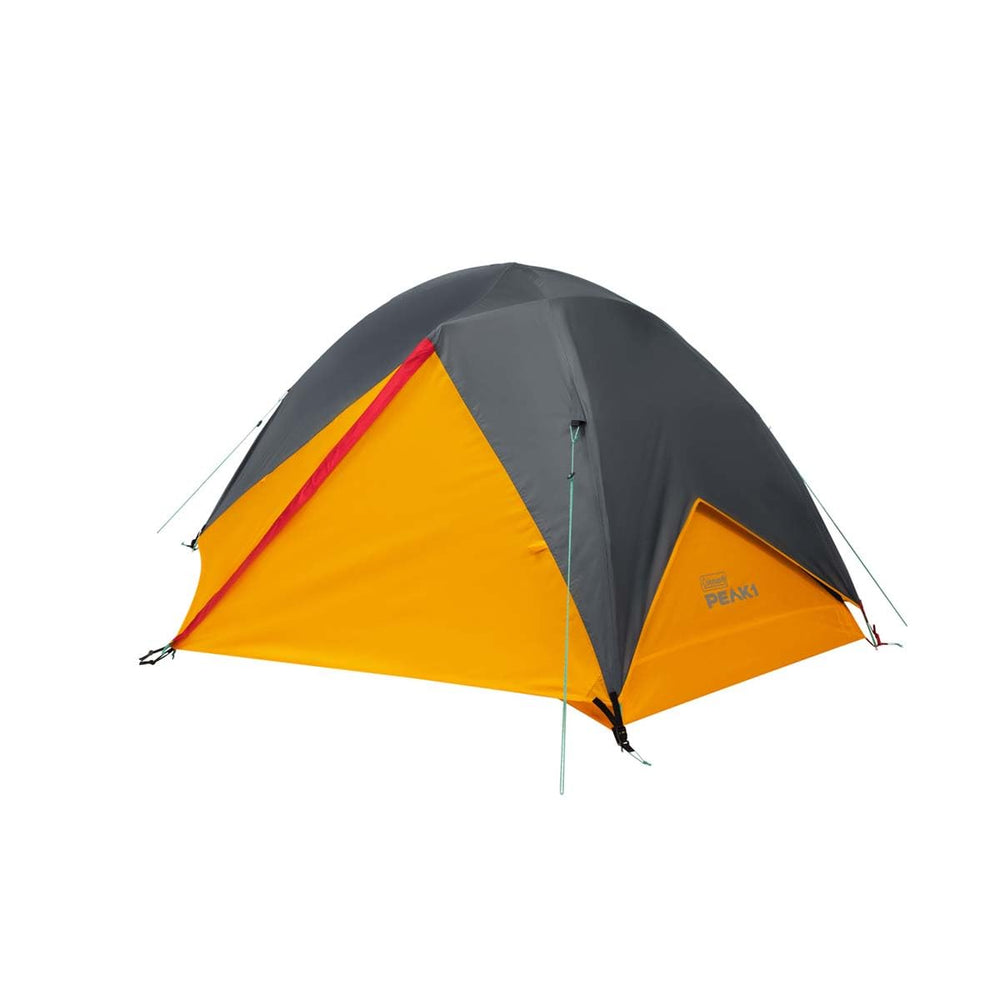 Coleman PEAK1 premium backpacking tent front view highlights spacious interior for comfortable camping.