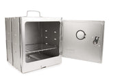 Coleman portable camping oven top view with thermometer for precise baking