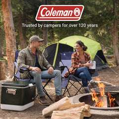 Coleman portable chair cushions seat and back for extended outdoor comfort.