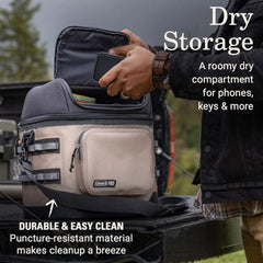 Coleman Pro soft cooler dry storage keeps valuables secure and organized.