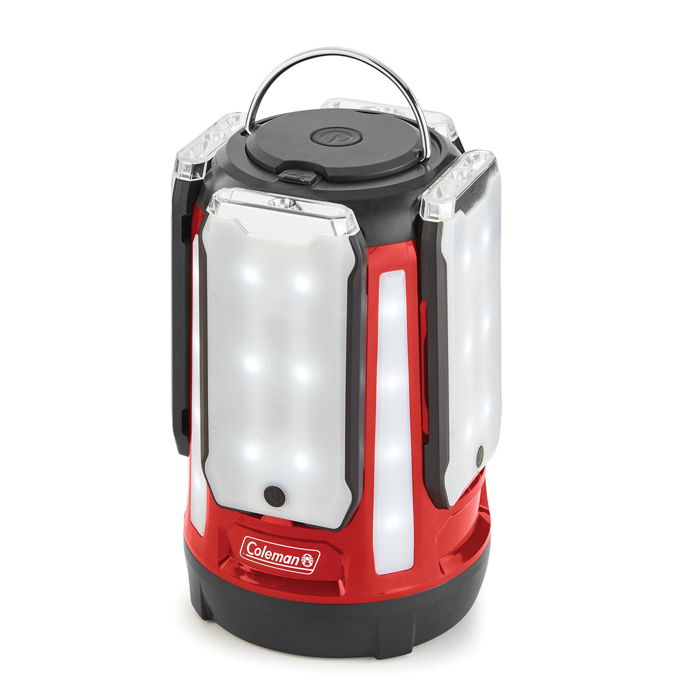 Coleman Quad Panel 800L lantern base illuminates campsites with bright, wide-reaching light