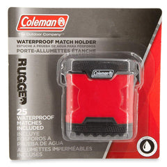 Coleman Rugged Match Holder packaging and setup on a camp table.