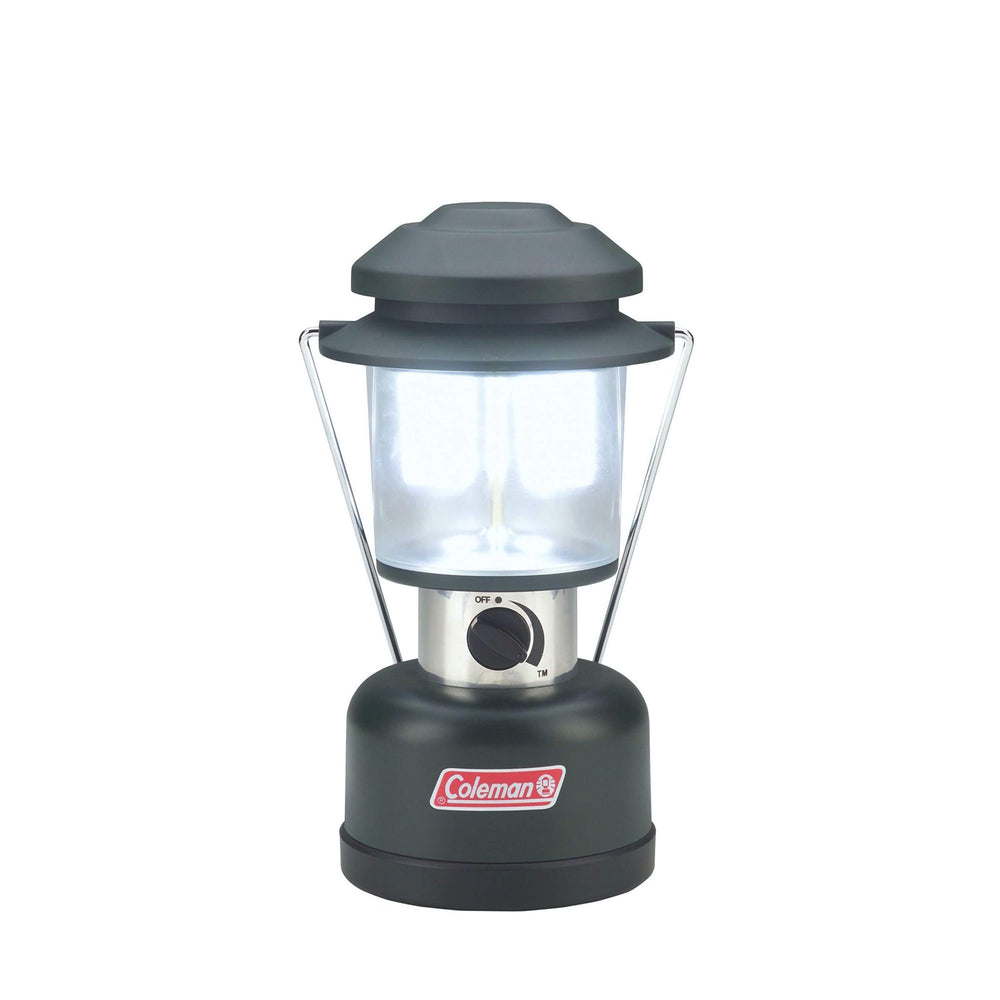 Coleman Twin LED Lantern shows adjustable brightness for camping and backyard use.