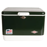 Coleman Vintage 54qt steel belted cooler lid for secure transport and seating.