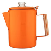 COLETTI Bozeman orange percolator top view highlights durable stainless steel for bold camp coffee.