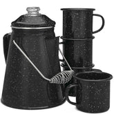 COLETTI Classic Enamel Set coffee pot front view highlights rugged steel build for camping