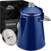COLETTI Classic blue enamel 12-cup front view for rugged camp coffee