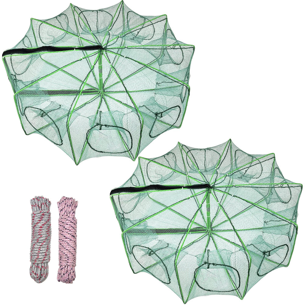 Two collapsible crab traps with rope, 32x10 inches
