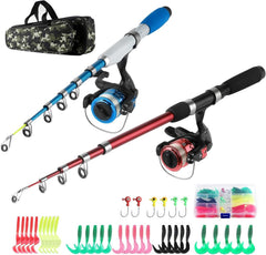 Collapsible fishing rod kit with two telescopic rods