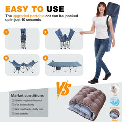 COLMERD XXL camping cot with removable mattress for temperature control