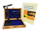 Colorado Anglers Fly Tying Kit with wooden box and book, featuring rotary vise and essential tools