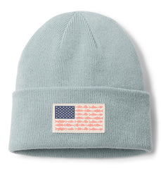 Columbia PFG Fish Flag cuffed beanie keeps you warm during chilly mornings by the water.