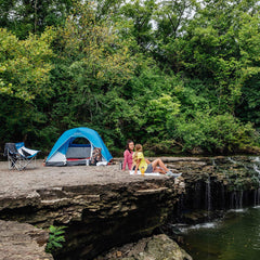 Columbia Tent magnetic-door-closure enables smooth entry without zippers at night.
