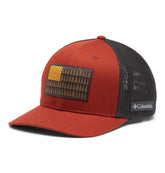 Columbia Tree Flag Mesh Ball Cap front view showing shaded eyes and breathable comfort