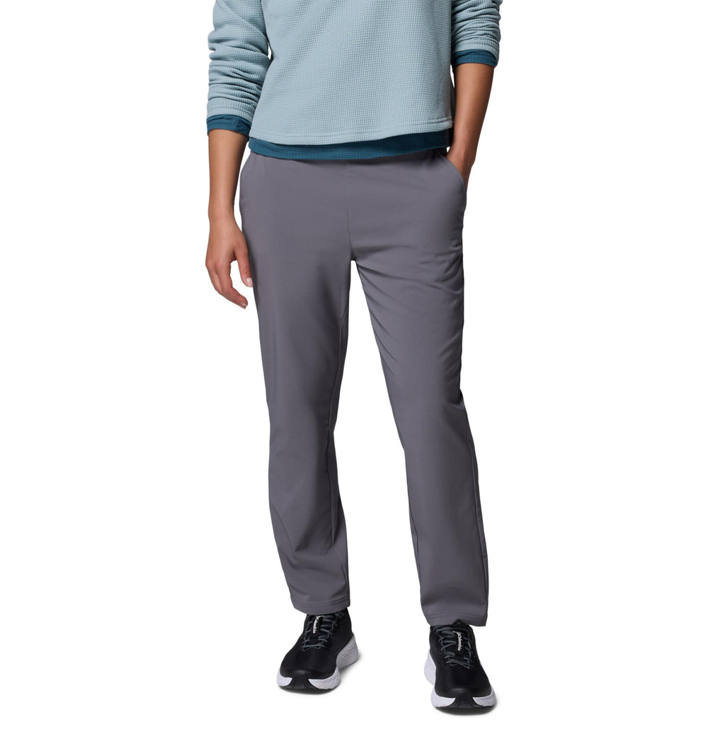 Columbia All Seasons Slim Pull-On Pant City Grey front view with stretch for active days.