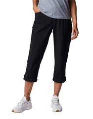 Columbia women's capri pants roll-up in black showing adjustable length for versatile wear.