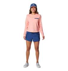 Columbia PFG Open Water Short carbon side pocket shot demonstrates quick-dry performance and stain resistance.