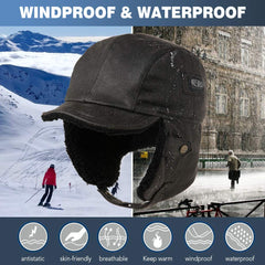 Comhats Aviator Hat earflaps-down image emphasizes warm ears and face protection.