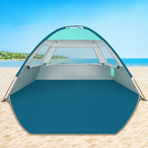 COMMOUDS beach tent front porch view showing extended shade space