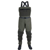 Compass 360 Deadfall wader front view highlighting breathable fabric for all-day comfort.
