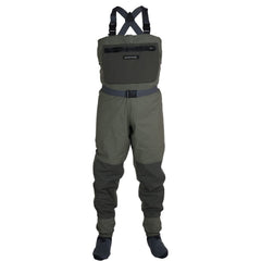 Compass 360 Deadfall wader front view highlighting breathable fabric for all-day comfort.