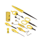 Complete Fly Tying Tool Kit by Loon Outdoors opened to reveal essential tools on the bench