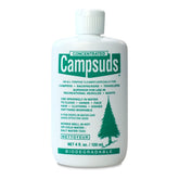 Concentrated Campsuds bottle pour in a travel-size container for quick hand and dish cleaning.