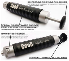 Injector with standard 5/8 port for controlled plastisol flow