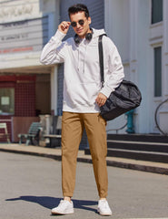 COOFANDY hiking joggers brown zip closeup highlights breathable fabric and drawstring