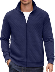 COOFANDY quilted full-zip sweatshirt front view offers lightweight warmth for easy layering