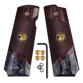 Cool Hand 1911 wood grips on rosewood with black pearl improve grip control and aesthetics.