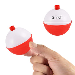Snap-on fishing floats close-up, 2 inch red/white