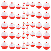 Coopay fishing bobbers set 50pcs in red and white ABS floats