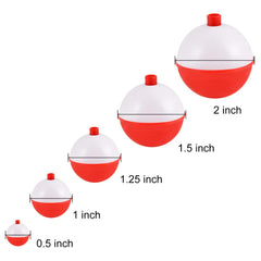 Assorted Coopay bobbers showing 0.5-2 inch sizes