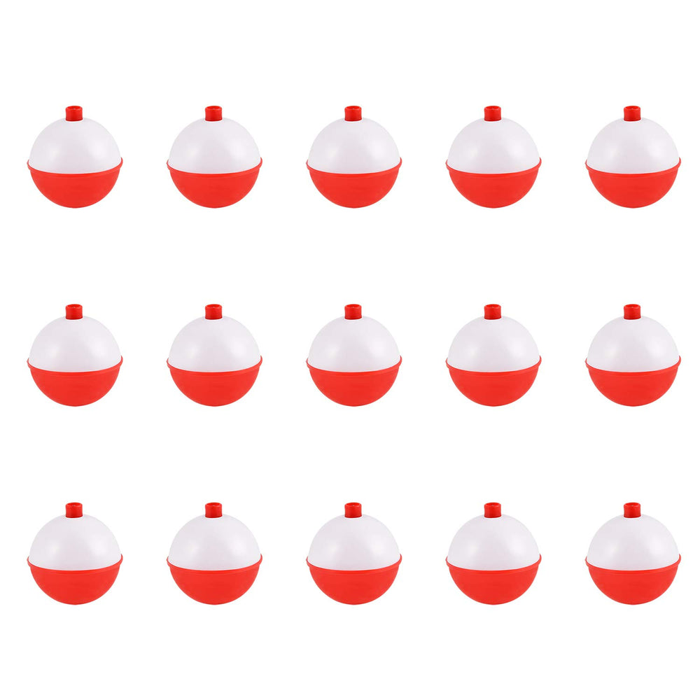 Coopay red and white snap-on fishing bobbers 1.5 inch - 15pcs