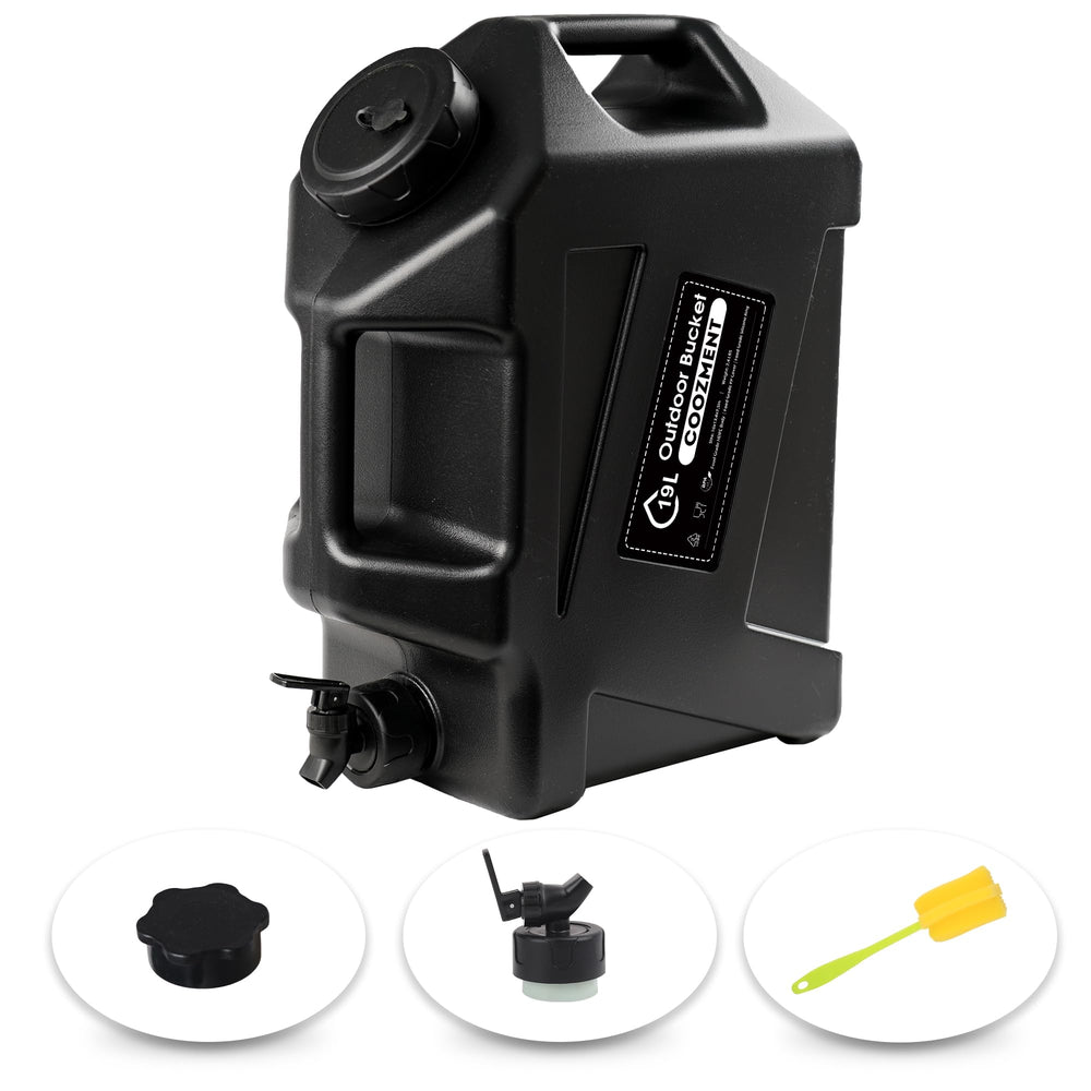 COOZMENT 5-gallon water container front view for reliable outdoor storage.