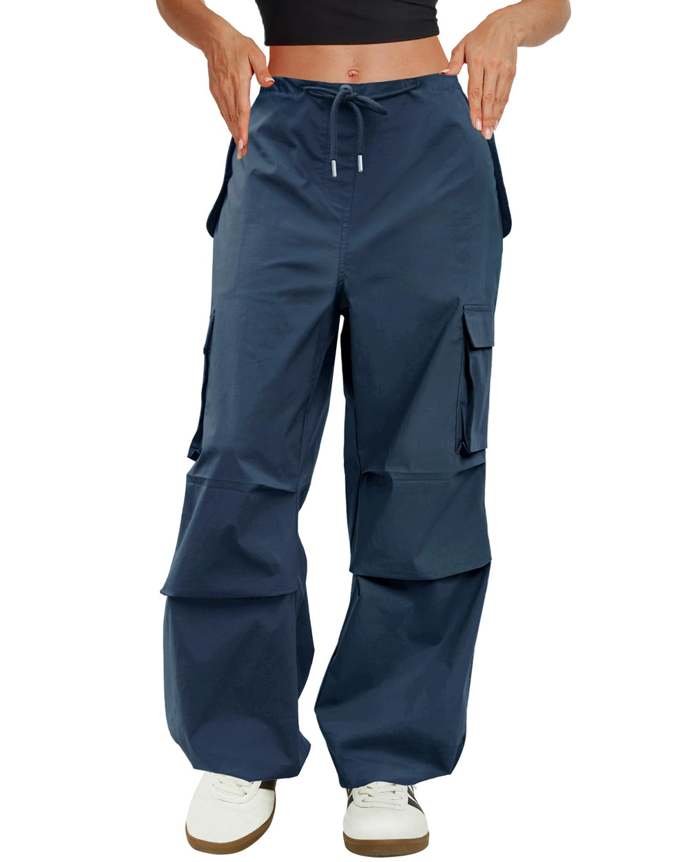 Copyleaf cargo pants women low waist pockets in navy for all-day comfort and practical storage.