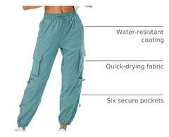 Copyleaf womens parachute cargo pants lake blue elastic waistband offers adaptable comfort