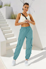 Copyleaf womens parachute cargo pants lake blue pocket detail highlights reinforced storage during adventures