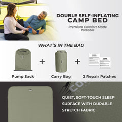 CORE bed offers 4 season insulation with 0 F compatibility for cold weather camping.