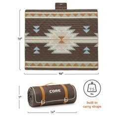 CORE Outdoor Weighted Blanket camping-rug demonstrates weatherproof fabric that stays dry in damp grass.