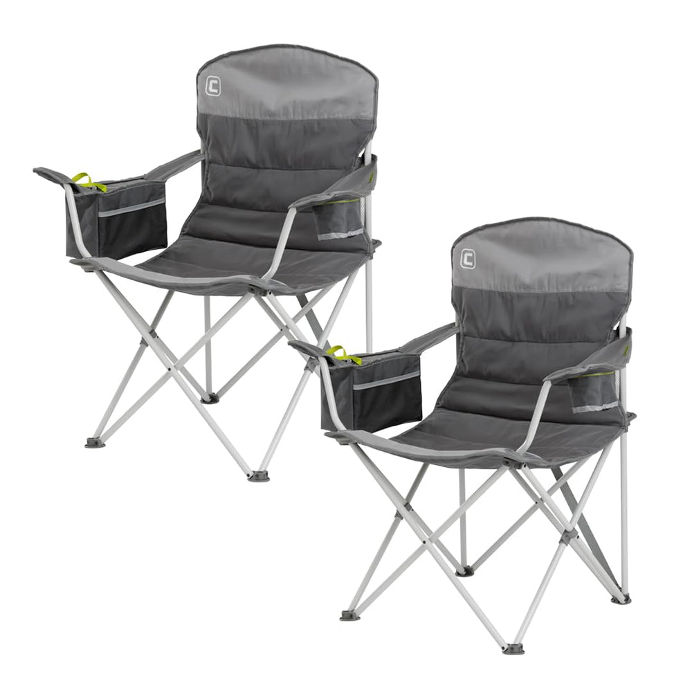 CORE padded quad chair with built-in cooler keeps drinks cold at outdoor events